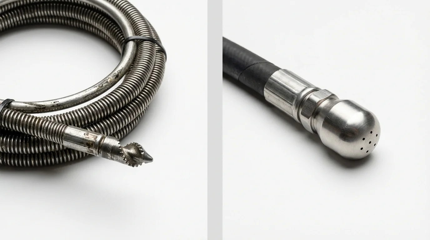 Drain snake cable and hydro jetting nozzle used for drain cleaning in Edinburg, TX