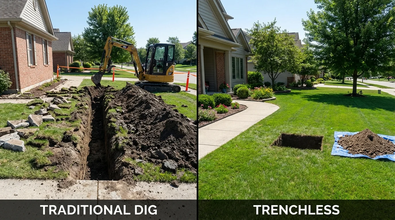 Trenchless sewer repair with minimal yard damage versus traditional excavation in Edinburg, TX